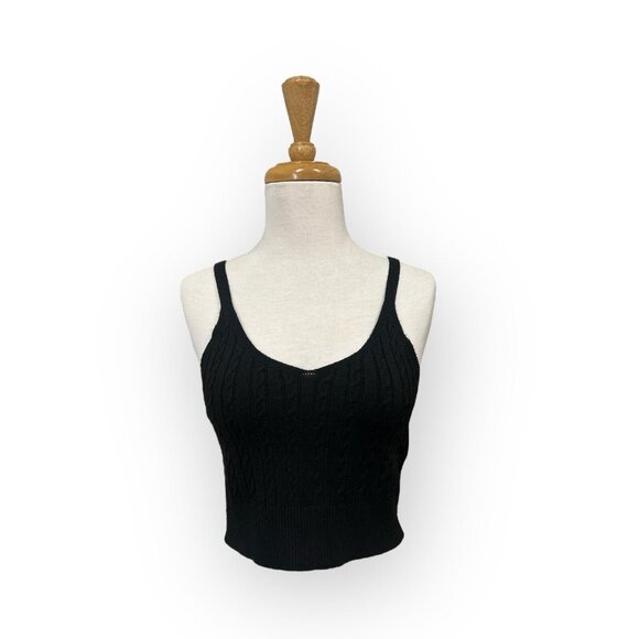 Anthropologie Cable Knit Cropped Tank Size S Small Black - Picture 1 of 7